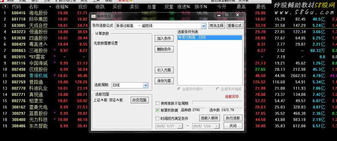 涨停突破过前高 超短线 选股 指标
